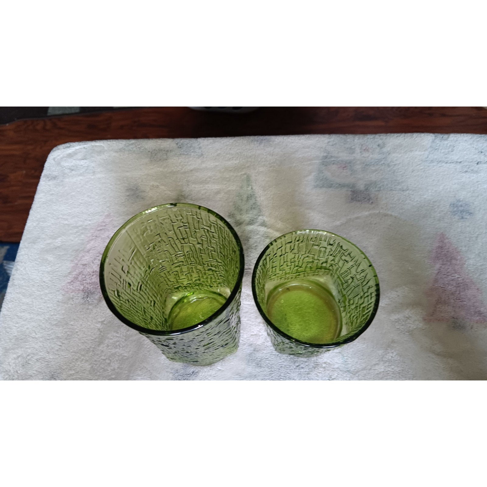Lot Of 2 Vtg. Anchor Hocking Pagoda Avocado Green Juice Glass, 8 oz And 4 oz