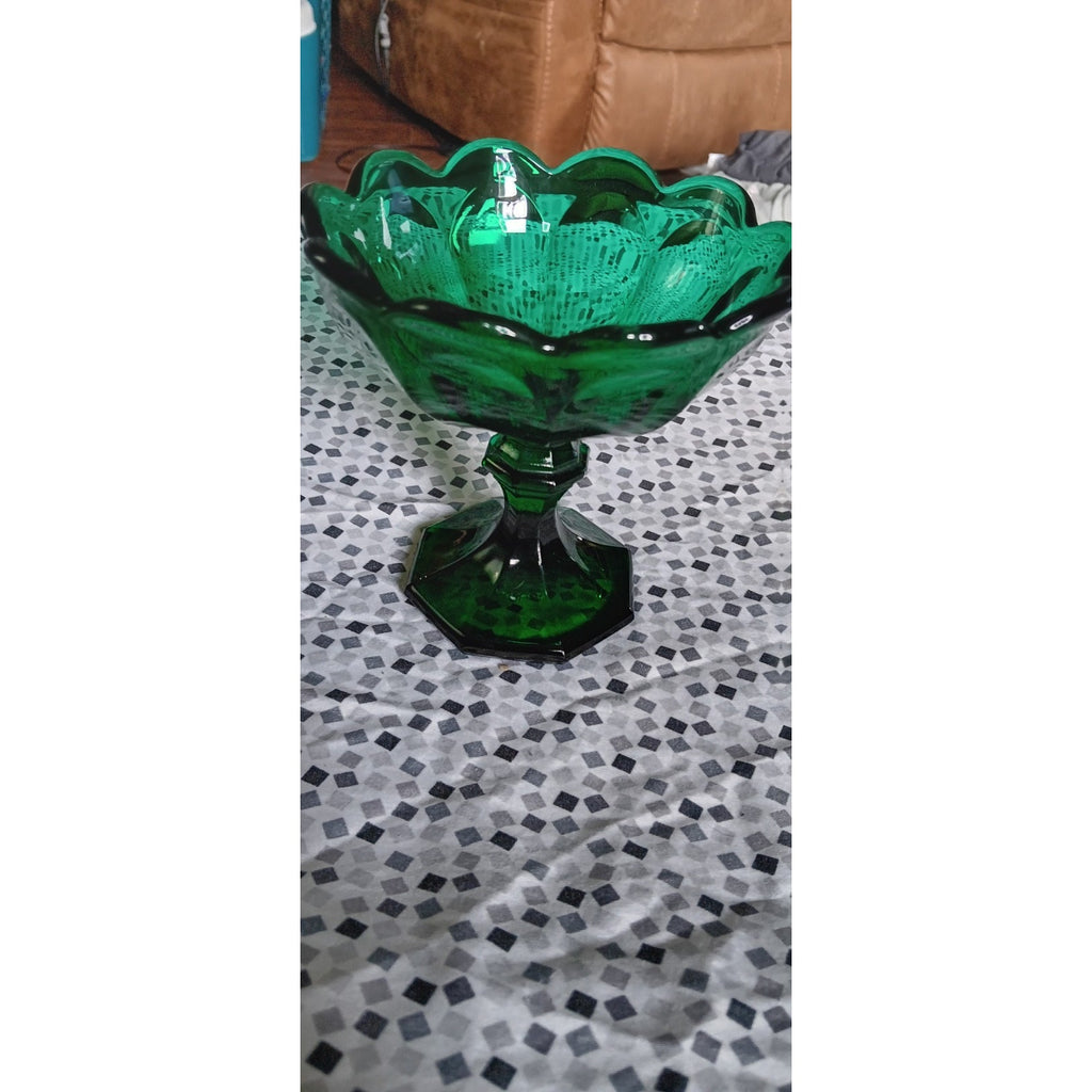Vintage Emerald Green Glass Compote Bowl