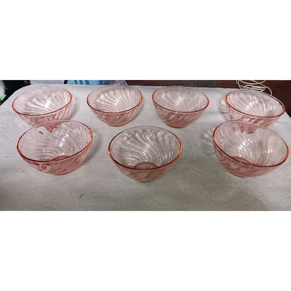 Vintage Cristal d'Arques Durrand Rosiland 7 Pink Swirl Dessert/ Cereal Bowls