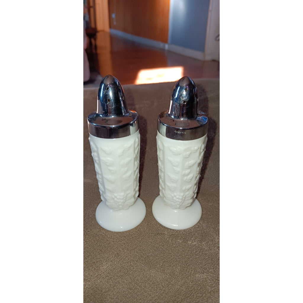 Westmoreland Milk Glass Paneled Grape Salt & Pepper Shakers
