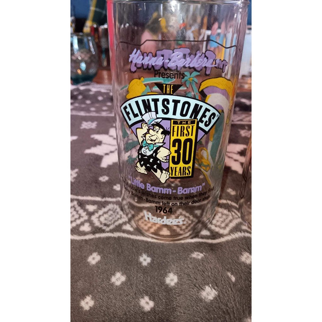Vintage Flintstones Hardee's 1991 First 30 Years Set Of 2 Vintage Glasses