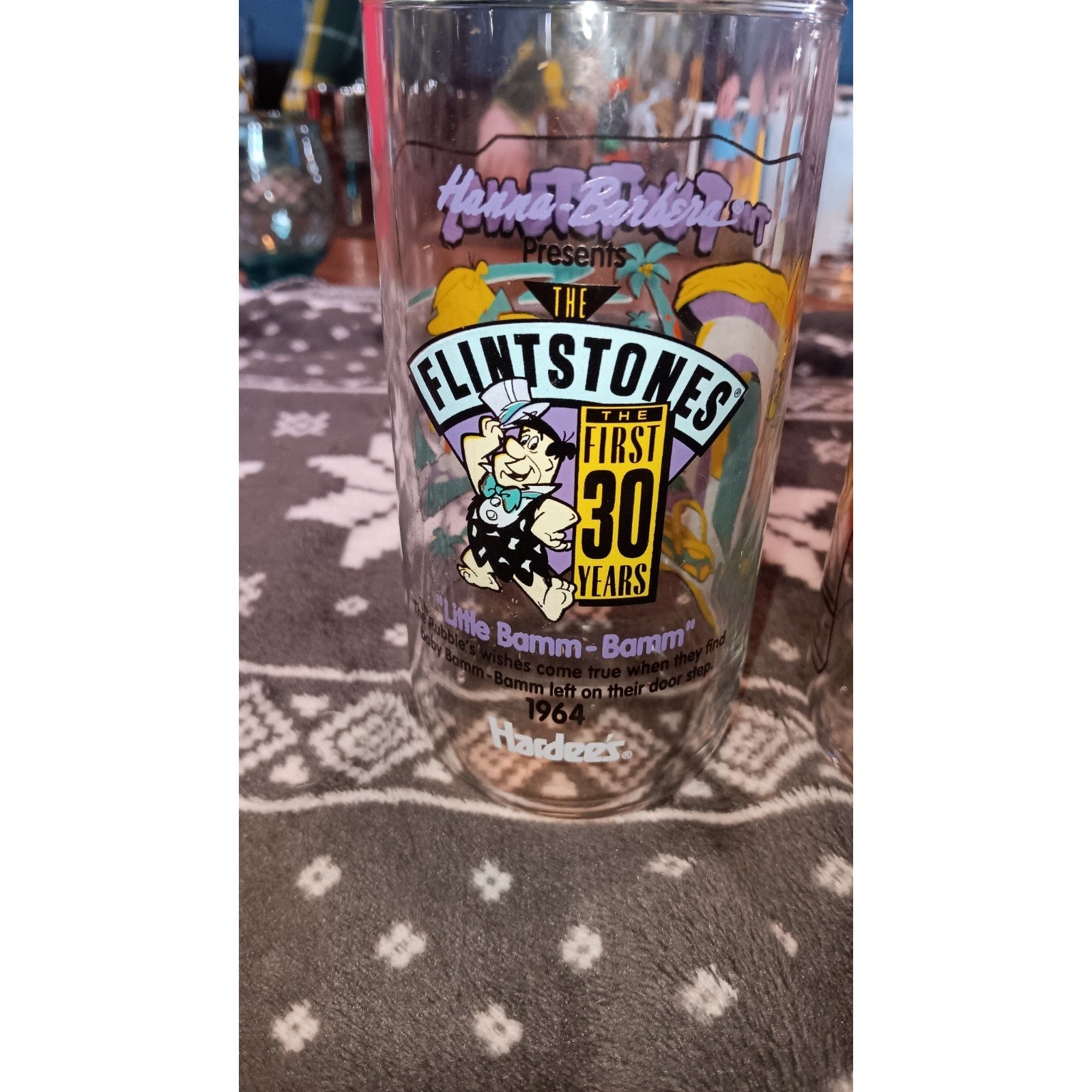 Vintage Flintstones Hardee's 1991 First 30 Years Set Of 2 Vintage Glasses