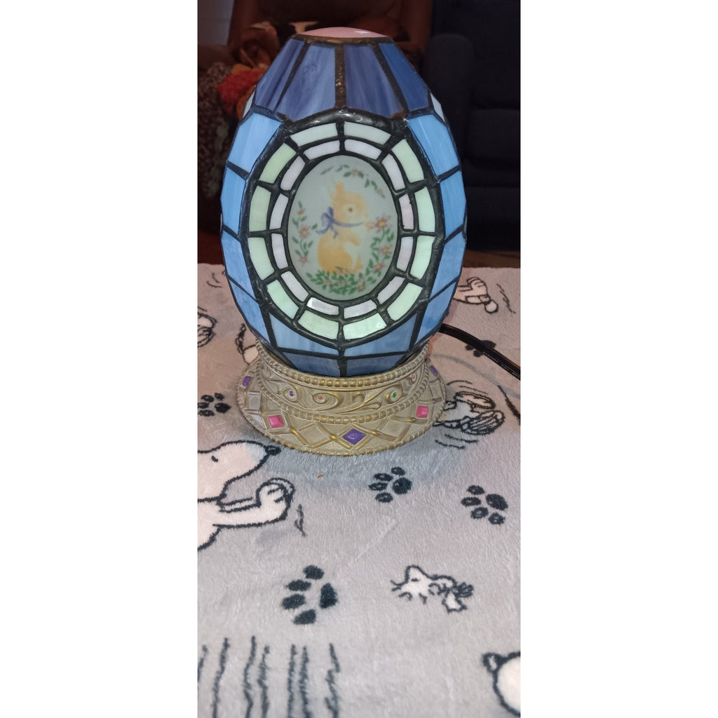 Vintage Cheyenne Slag Stained Glass Easter Bunny Rabbit Egg Table Lamp