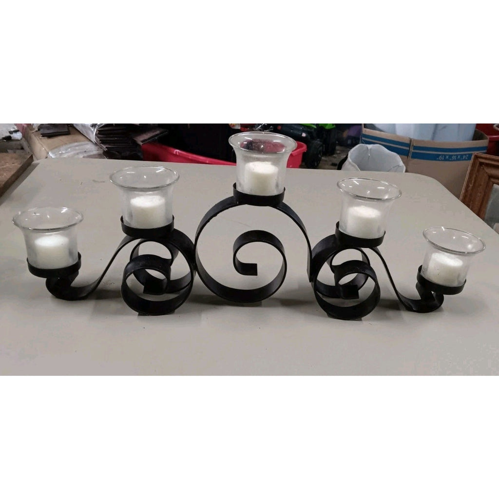 Fireplace Mantle Dark Metal Votive Holder 5 Candle Centerpiece 21" HEAVY
