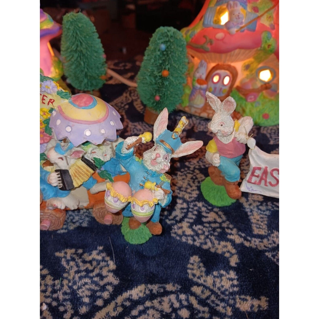 Lighted Easter Village Porcelain Houses Figures 21 Pc See Pics Really Nice