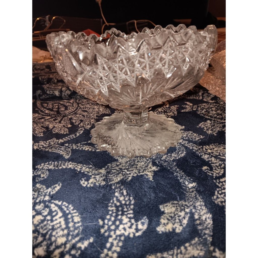 Vintage EAPG Pressed Glass Pattern of the Stars Pedestal Compote Bowl Sawtooth