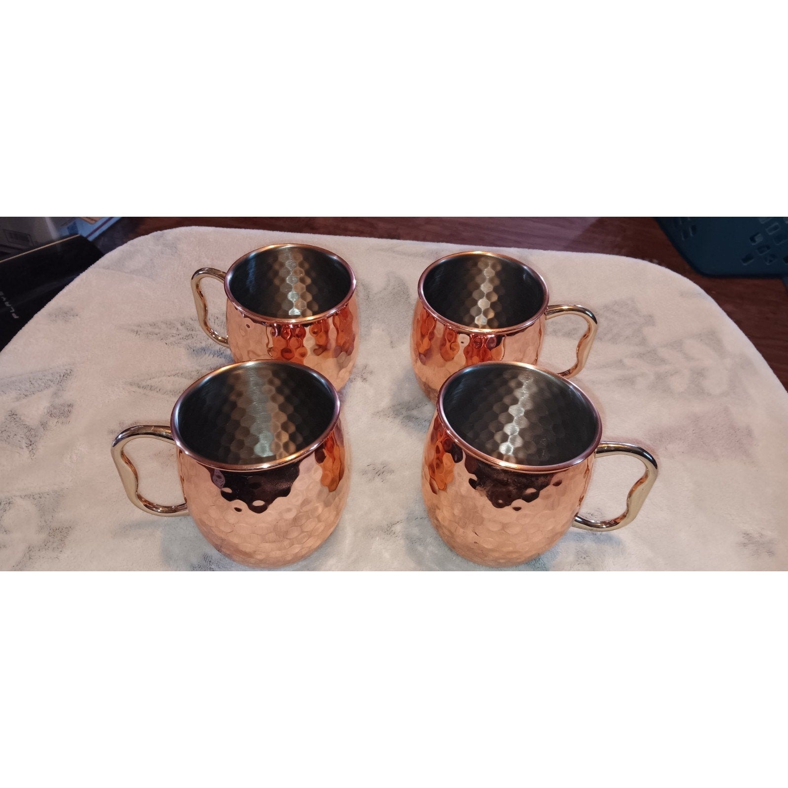 Set of 4 Hammered Copper Moscow Mule Drink Cocktail Mugs - Stainless Steel Lined