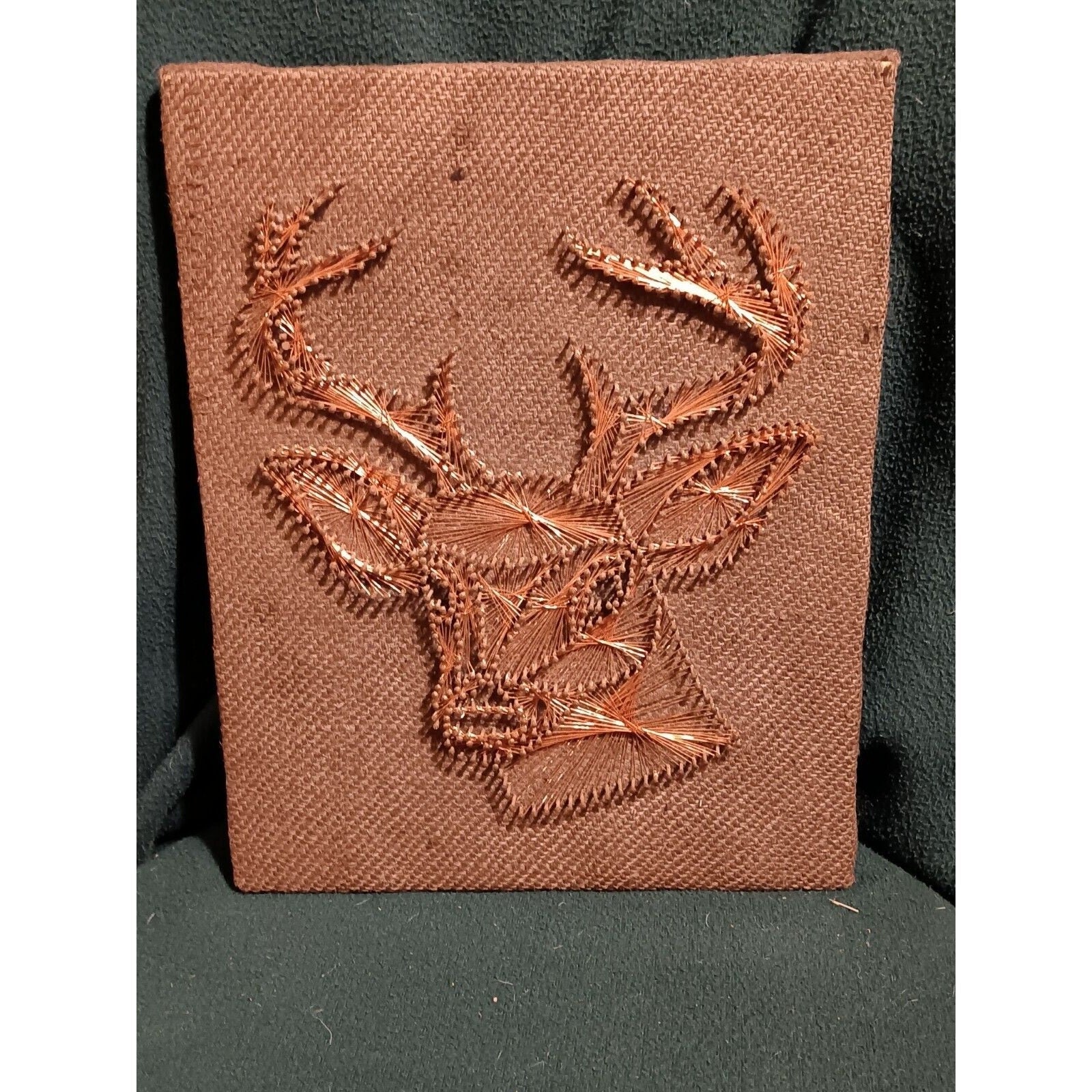 DEER HEAD Vintage Wall Art Nails & Copper Wire Hunting Man Cave Rustic Decor