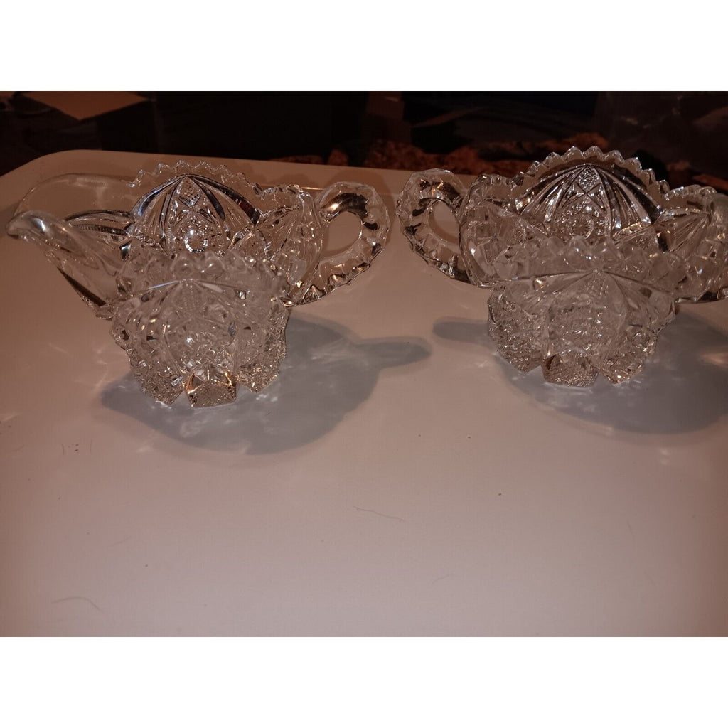 Imperial Glass Creamer and Sugar Set Pattern Number 526 Heavy Sawtooth Edge