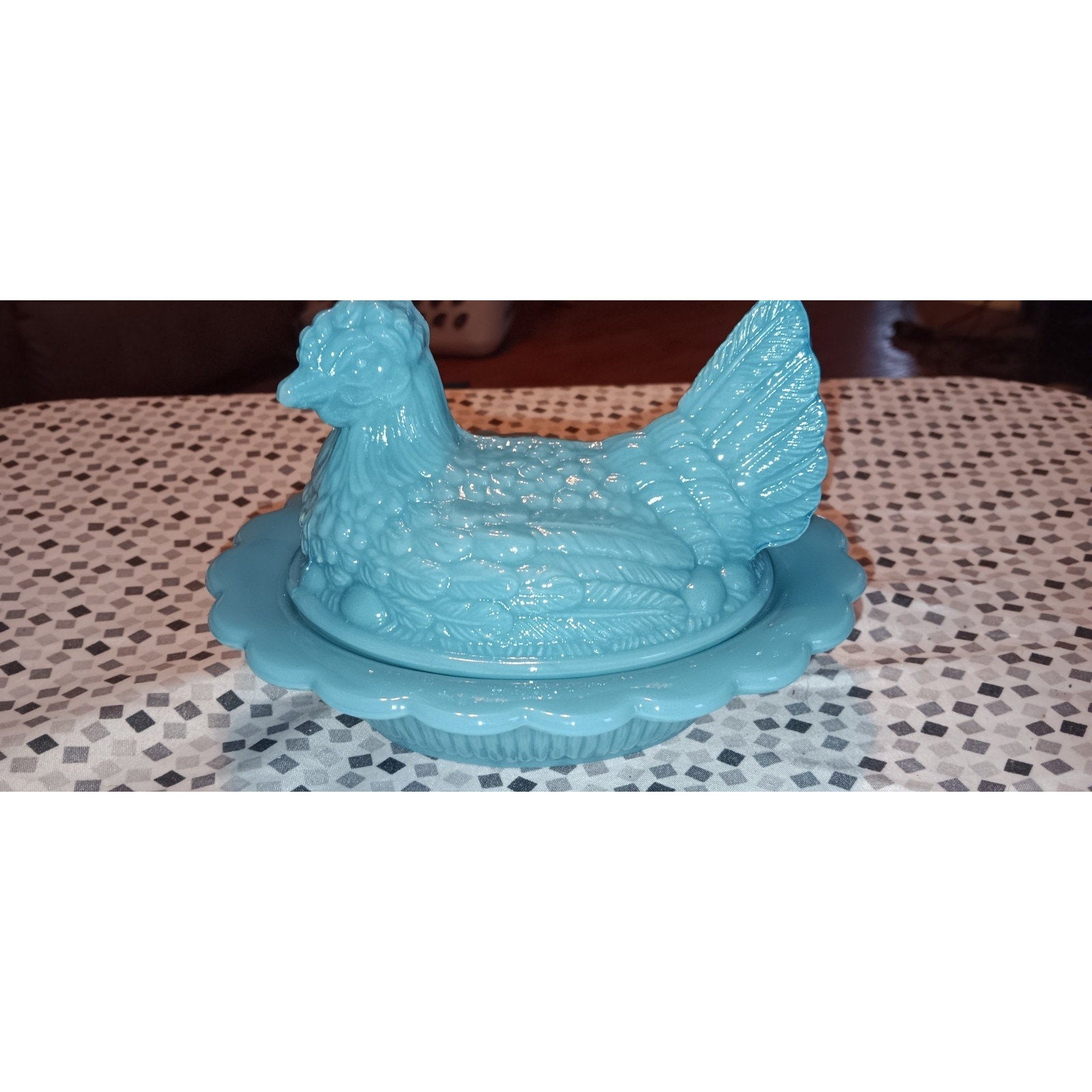 Pre-owned Mosser 6.5" Georgia Blue Glossy Glass Hen Chicken on Nest