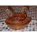 Mini Pink Glass Hen On Nest Basket Salt Cellar Covered Dish