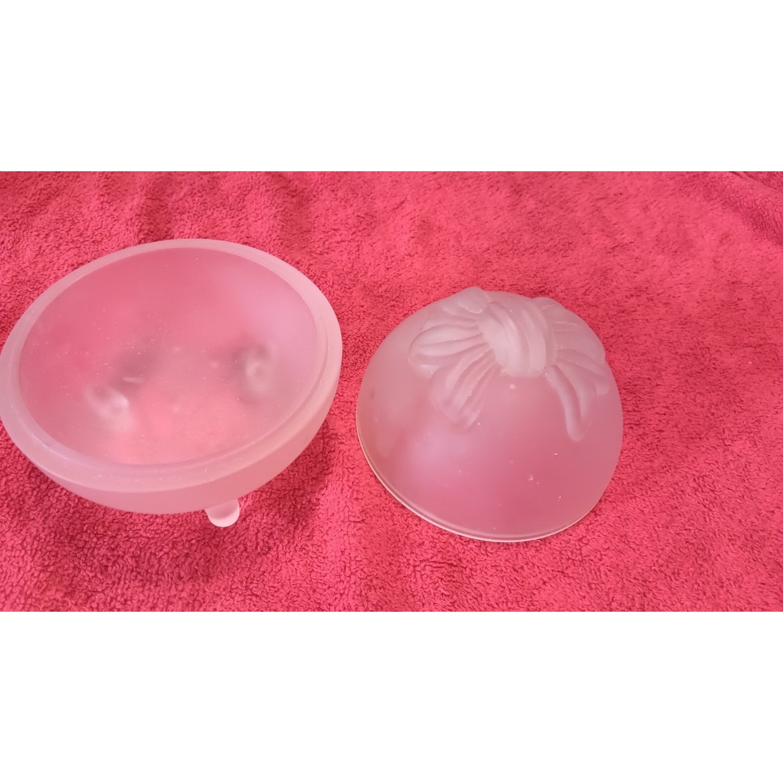 Vintage Pink Satin Glass Trinket Dish Bow On Lid 4” Translucent Dish