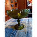 Indiana Glass Avocado / Olive Green Pedestal Teardrop Glass Compote Fruit Bowl