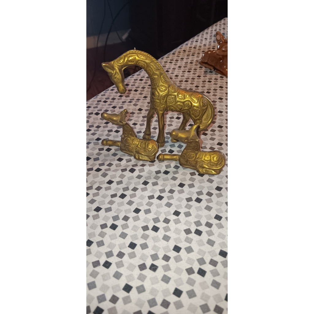 Miniature Brass Giraffe Figurines, Mother and Baby Statues