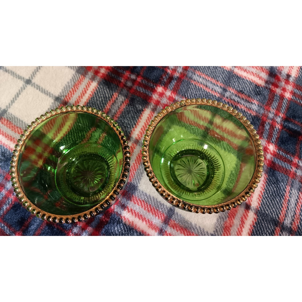 2 Antique Green US Glass Colorado Lacy Medallion Footed Bowl “Orlando's Fair”