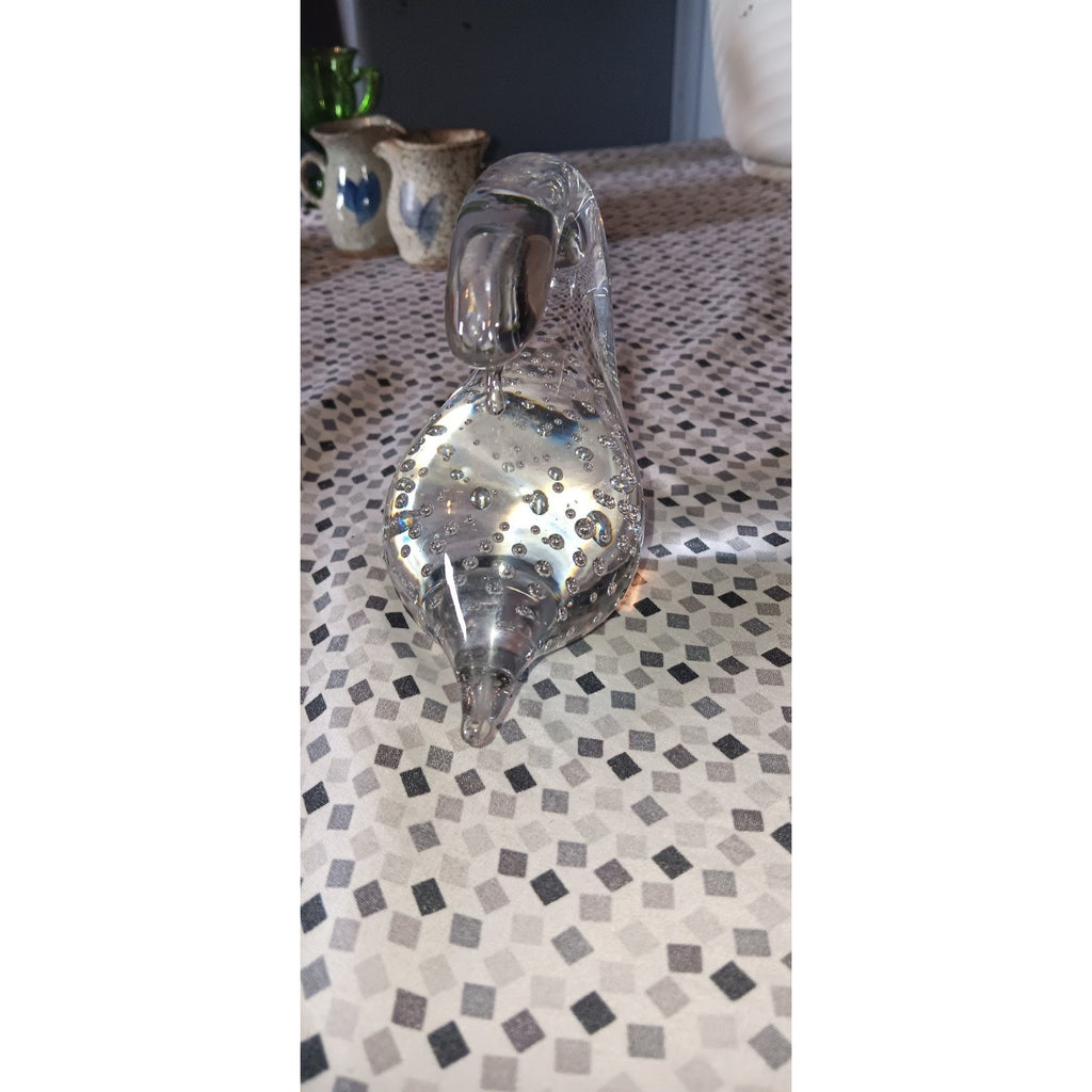 Vtg Art Glass Clear Swan Paperweight Figurine Controlled Bubbles Bullicante 4"