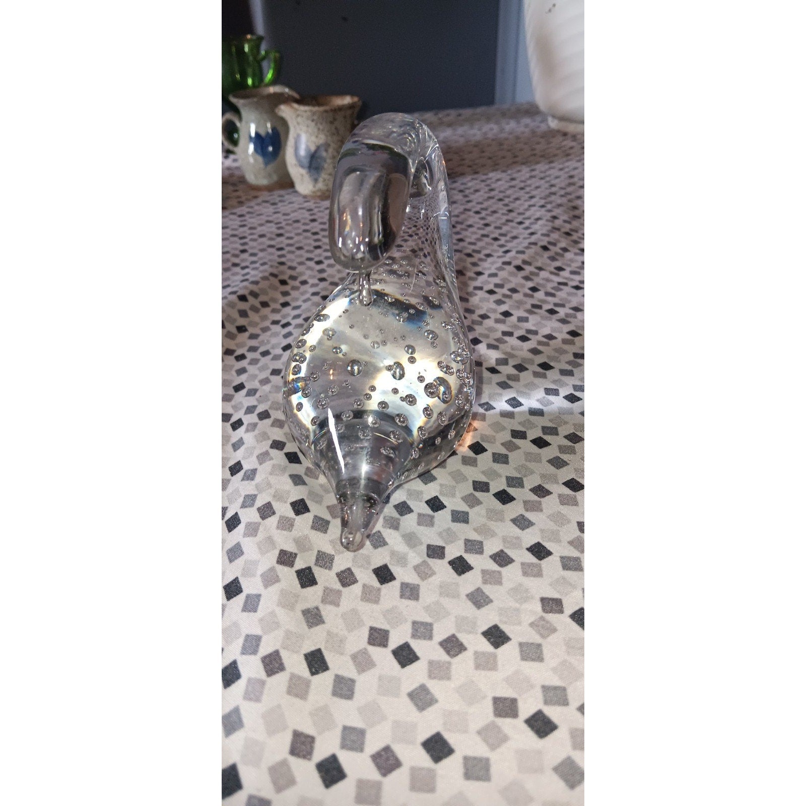 Vtg Art Glass Clear Swan Paperweight Figurine Controlled Bubbles Bullicante 4"