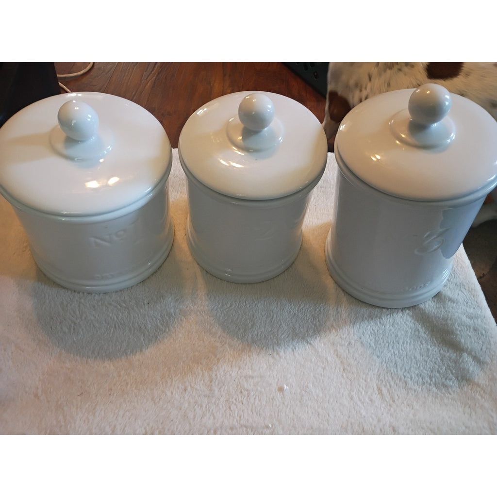 Fitz And Lloyd Milk White Canister Set Of 3 No1,2,3 With Lids Complete Set