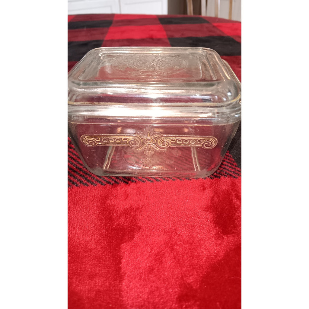 Vintage Fire King Clear Glass Refridgerator Dish w/ Lid