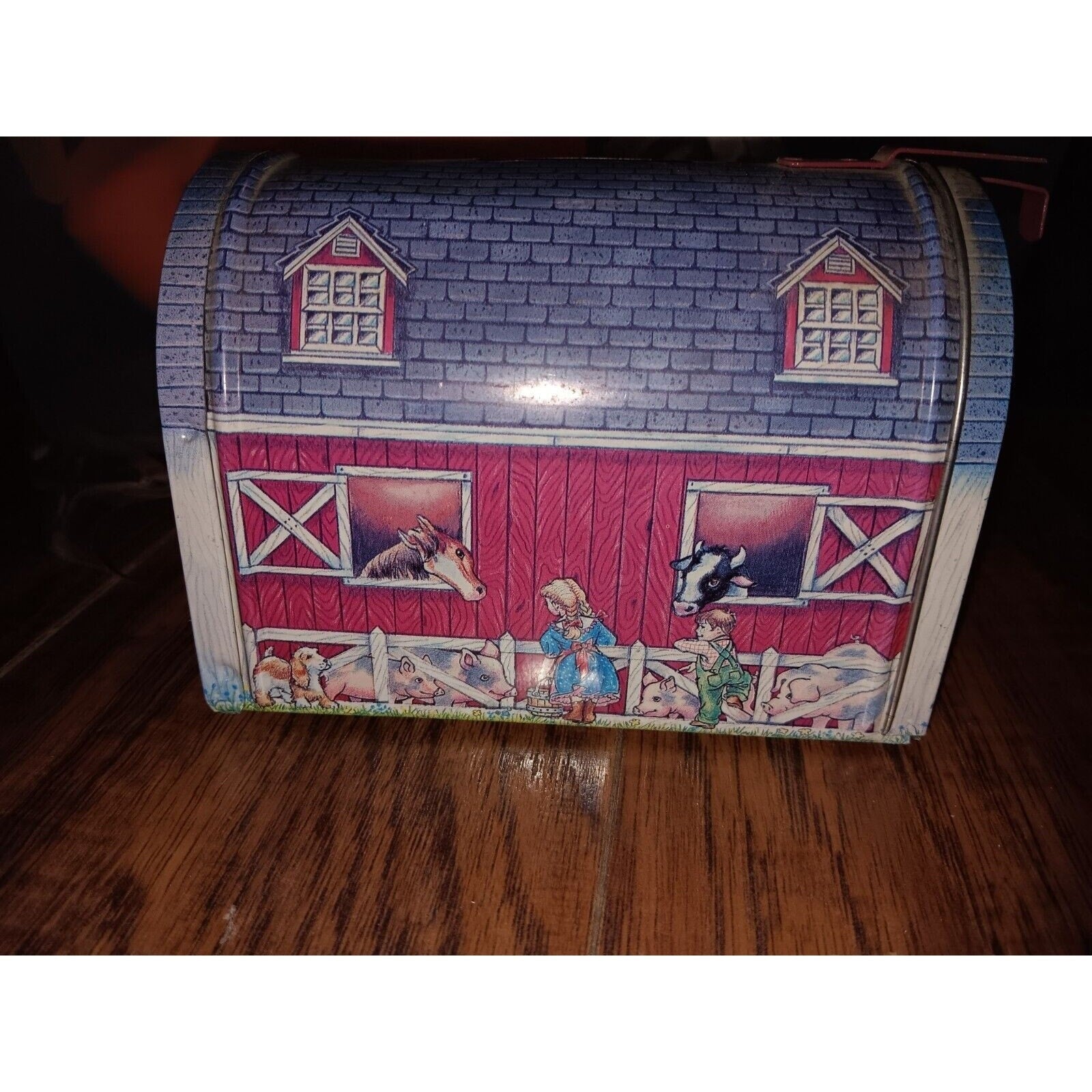 Vintage Red Barn Bank Mailbox - Tin Metal - 5 1/4” X 3 3/4” X 3 1/4”