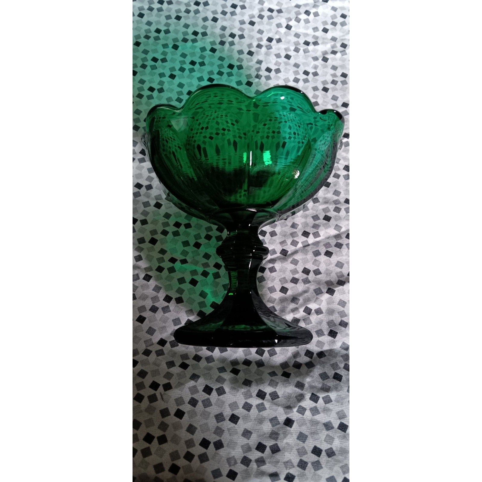 Vintage Emerald Green Glass Compote Bowl