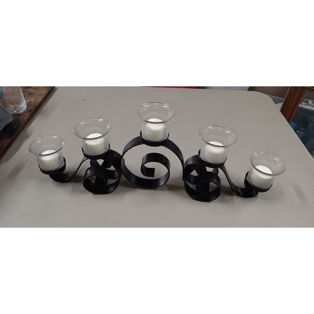 Fireplace Mantle Dark Metal Votive Holder 5 Candle Centerpiece 21" HEAVY