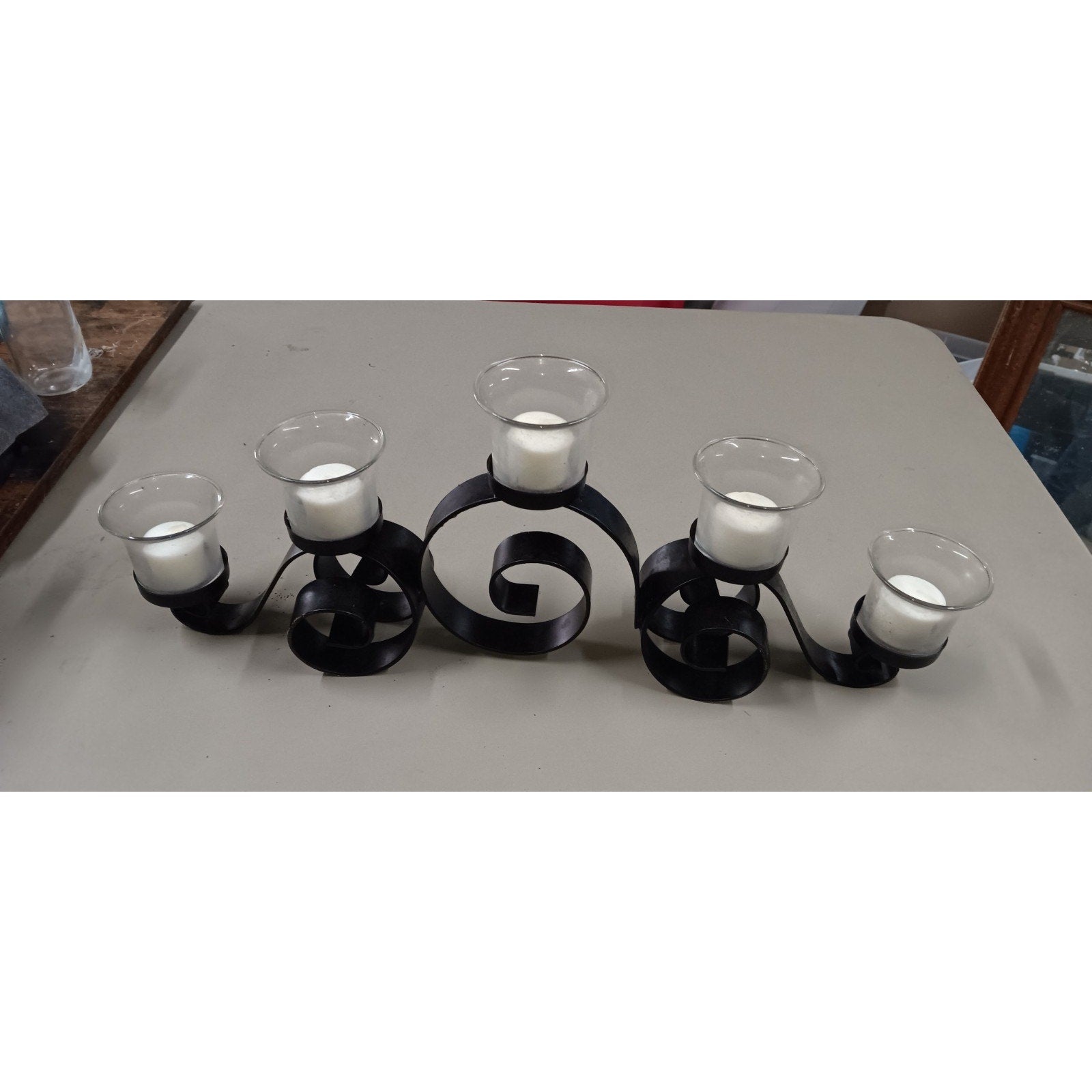 Fireplace Mantle Dark Metal Votive Holder 5 Candle Centerpiece 21" HEAVY