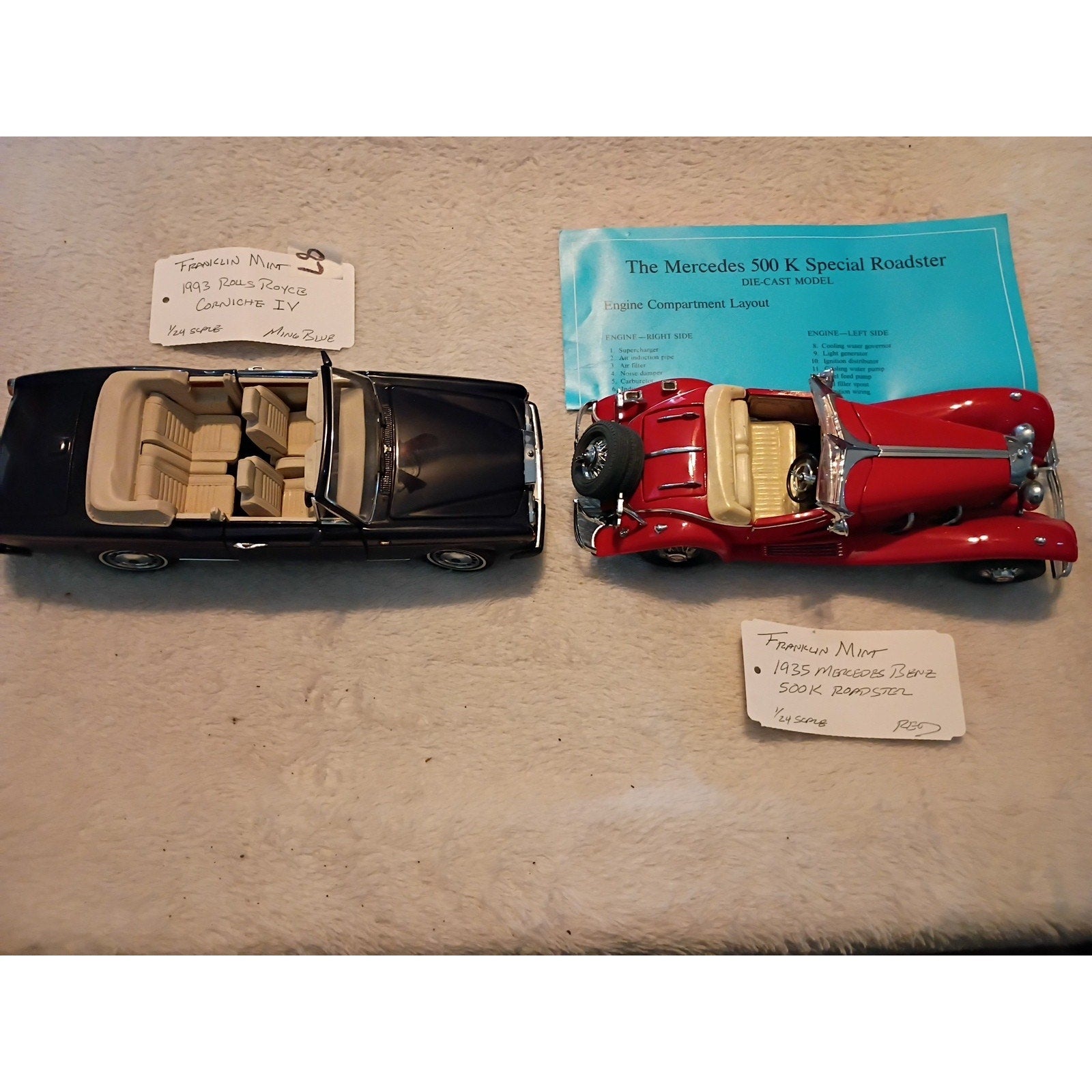 Lot Of 2 Franklin Mint 1993 Rolls-Royce Corniche IV & Mercedes 500k Roadster