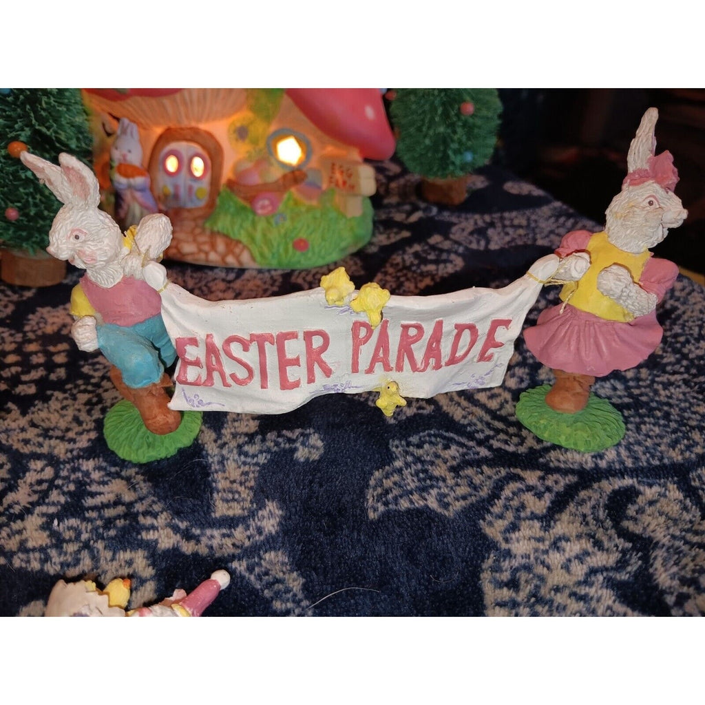 Lighted Easter Village Porcelain Houses Figures 21 Pc See Pics Really Nice